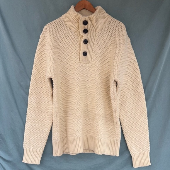 NWT Schott‎ Brothers Men’s Funnel Neck Military Sweater Size M Wool Nylon Cream - Picture 1 of 9
